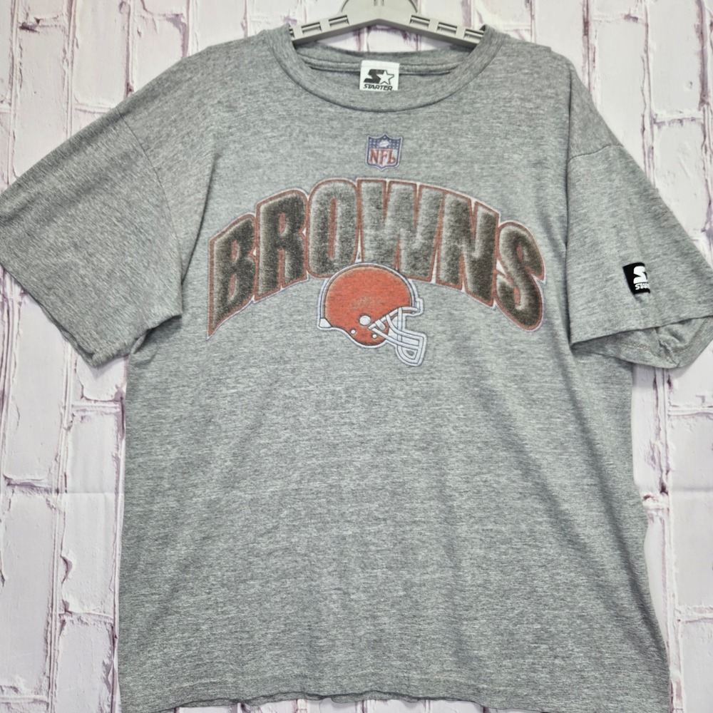 Vintage Starter T-Shirt Gray Cleveland Browns NFL Football Men Large